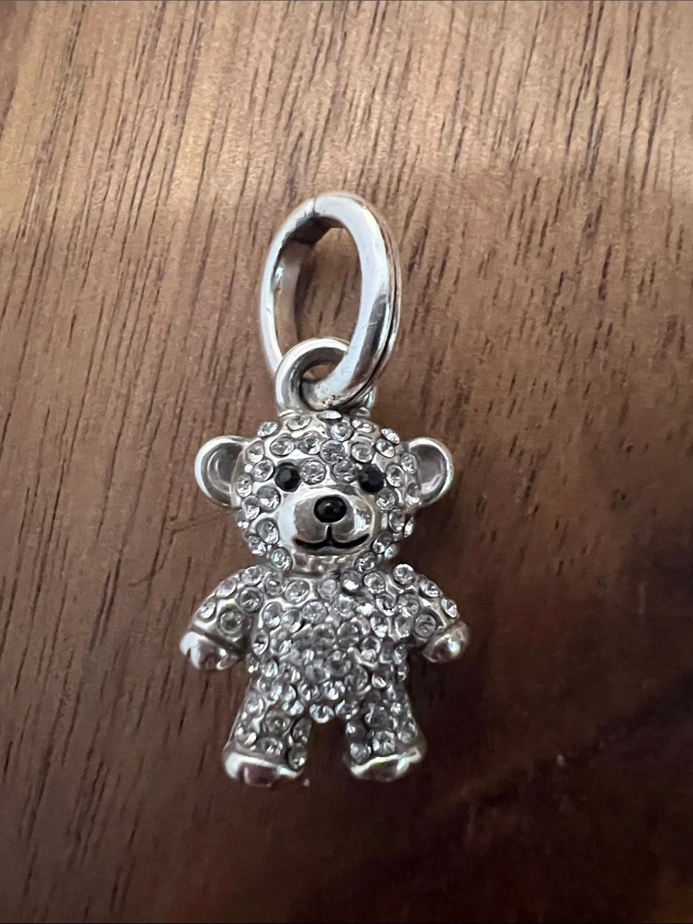 Brighton Silver Crystal Teddy Bear Charm - Clear Rhinestones